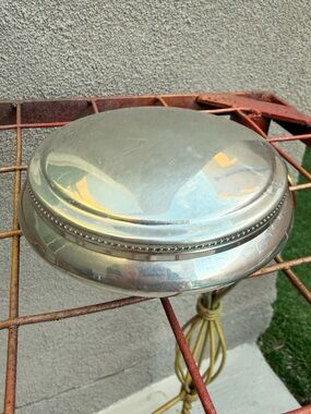 Tiffany & Co. Handcrafted Pewter Round Trinket/Jewelry Box Blue Velvet Lined